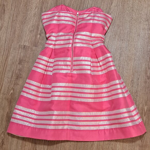 Lilly Pulitzer Size 0 Sami-Ryan Dress Pink Metallic Stripe Strapless - Picture 11 of 11